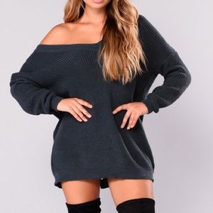 Navy Blue Knit Sweater Dress Over Sized Marianna